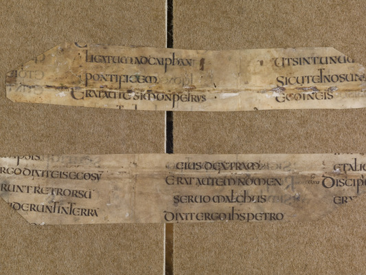  deux fragments d’un même feuillet trouvés en remploi dans la reliure du ms. 48